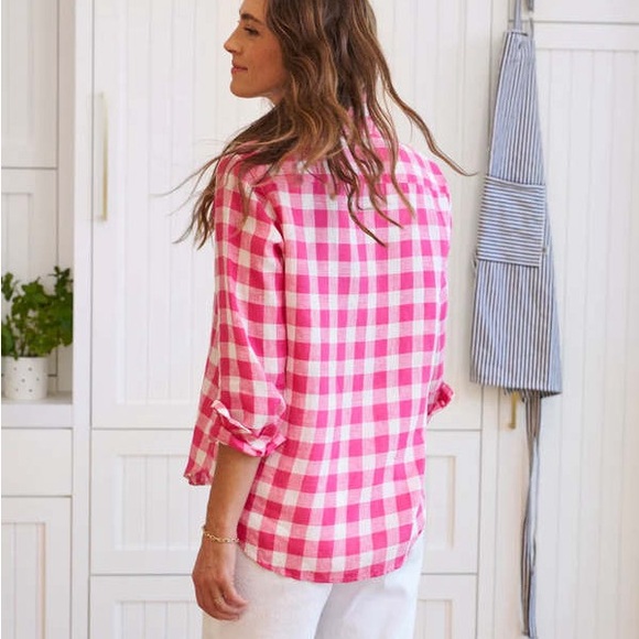 Frank & Eileen Eileen Linen Pink Check Button Down Shirt Size Small - Picture 2 of 5